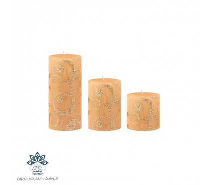 ست کامل شمع استوانه قطر 7 سانت طرح دار کرم