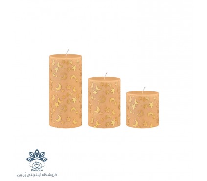ست کامل شمع استوانه قطر 7 سانت طرح دار کرم