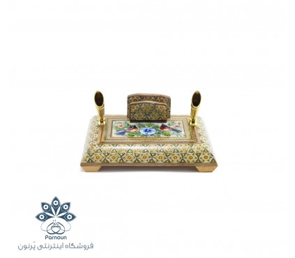 جا قلمی رومیزی خاتم و نقاشی با 2 عدد جای خودکار و برگه یاداشت