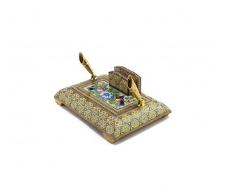 جا قلمی رومیزی خاتم و نقاشی با 2 عدد جای خودکار و برگه یاداشت