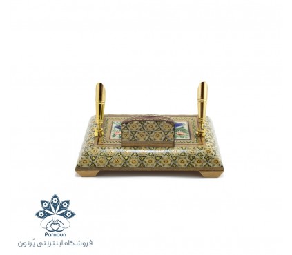 جا قلمی رومیزی خاتم و نقاشی با 2 عدد جای خودکار و برگه یاداشت