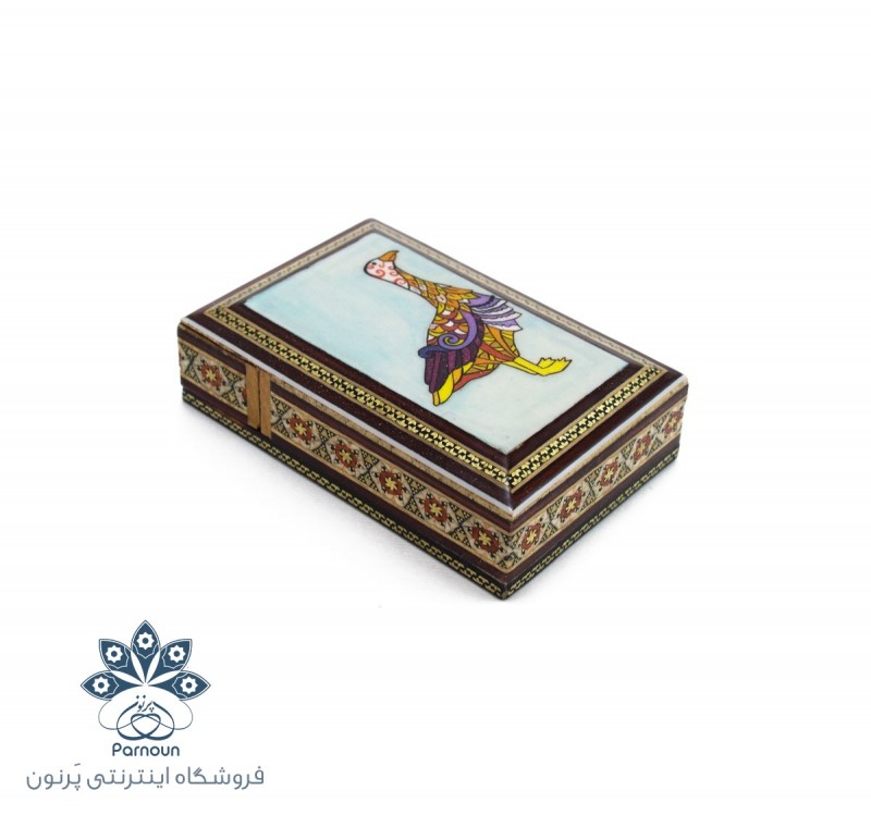 جعبه چوبی خاتم و نقاشی با درب کشویی مناسب برای جعبه جواهر، هدیه و پاسور