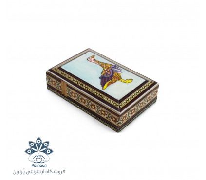 جعبه چوبی خاتم و نقاشی با درب کشویی مناسب برای جعبه جواهر، هدیه و پاسور
