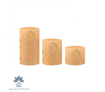 ست کامل شمع استوانه هورنو قطر 8/5 سانت طرحدار کرم