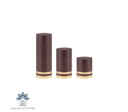 ست کامل شمع استوانه هورنو قطر 5/5 سانت طرحدار قهوه ای