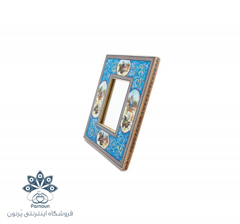 آینه رومیزی با قاب چوبی خاتم و نگارگری شده  19 در 23 سانت