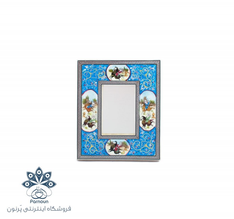 آینه رومیزی با قاب چوبی خاتم و نگارگری شده  19 در 23 سانت