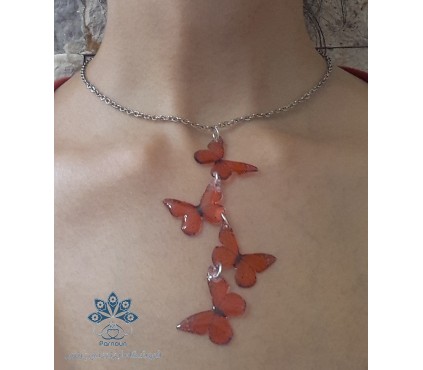 ست گردنبند، گوشواره، انگشتر و دستبند رزینی پروانه قرمز