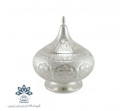 شکلات خوری قلمزنی طرح نقره درب دار با ارتفاع 24 سانتیمتر