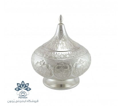 شکلات خوری قلمزنی طرح نقره درب دار با ارتفاع 24 سانتیمتر
