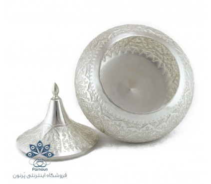شکلات خوری قلمزنی طرح نقره درب دار با ارتفاع 24 سانتیمتر