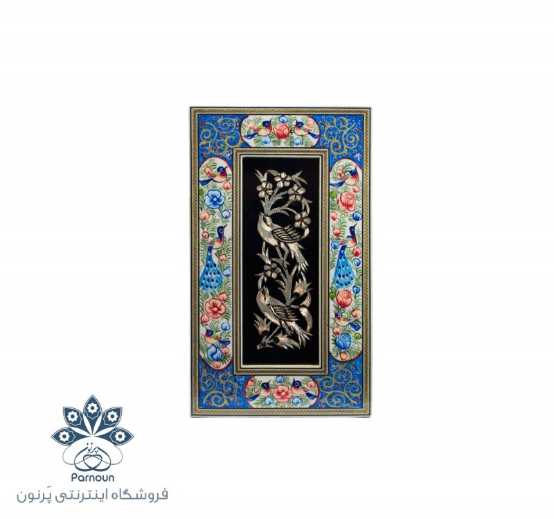 تابلو قلمزنی اصفهان با قاب زیبا مینیاتور و خاتم 23 در 35 سانتیمتر