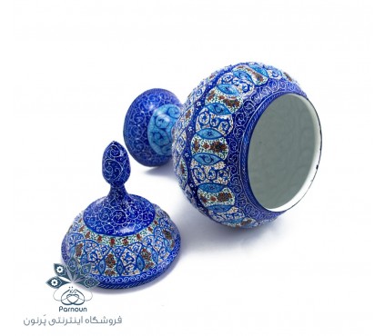 شکلات خوری مسی میناکاری شده اصفهان با ارتفاع 30 سانتیمتر و دور بدنه 48 سانتیمتری 