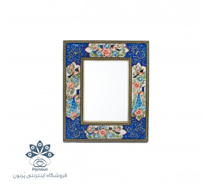 آینه رومیزی با قاب چوبی خاتم و نقاشی شده 22 در 27 سانتیمتری
