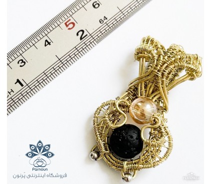 گردن‌ آویزدست ساز برنجی بافرین با نگین زیبای لاوا