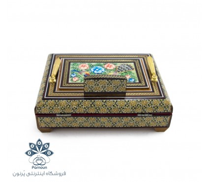 جا خودکاری خاتم و نقاشی طرح جعبه ای- دارای 2 جای خودکار و برگه یاداشت