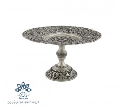 ظرف شیرنی خوری قلمزنی طرح نقره پتینه کاری شده اصفهان