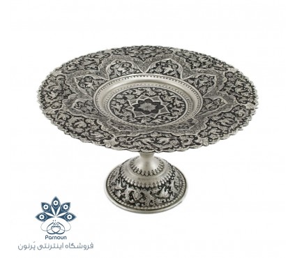 ظرف شیرنی خوری قلمزنی طرح نقره پتینه کاری شده اصفهان
