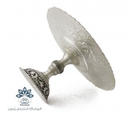 ظرف شیرنی خوری قلمزنی طرح نقره پتینه کاری شده اصفهان