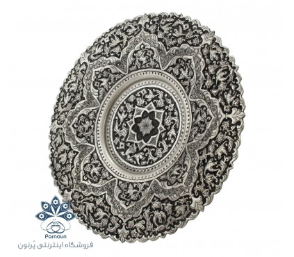 ظرف شیرنی خوری قلمزنی طرح نقره پتینه کاری شده اصفهان