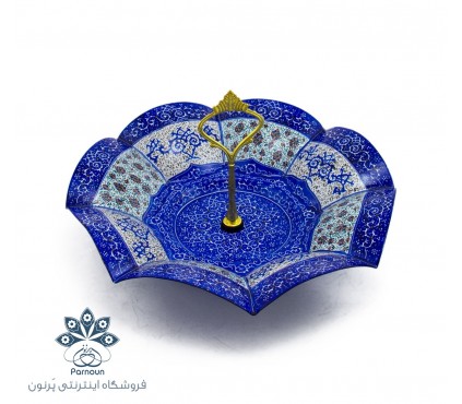 ظرف شیرینی خوری مینا کاری دسته دار با قطر 25 سانت