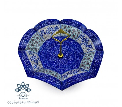 ظرف شیرینی خوری مینا کاری دسته دار با قطر 25 سانت