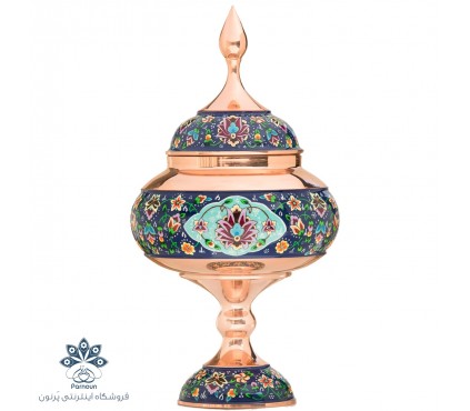 شکلات خوری پایه دار مس و نقاشی میراث کد mp 054