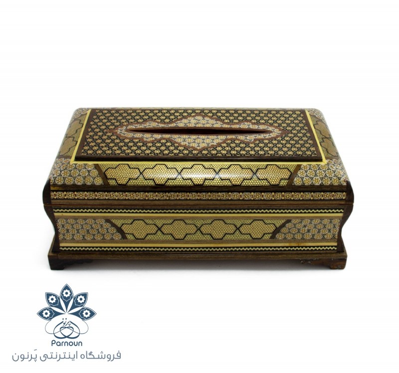 جعبه دستمال کاغذی چوبی خاتم کاری شده اعلای اصفهان