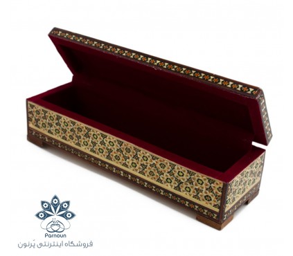 جا قلمی خاتم و نقاشی  با درب لولایی و پوشش داخلی مخمل قرمز