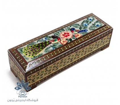 جا قلمی خاتم و نقاشی  با درب لولایی و پوشش داخلی مخمل قرمز