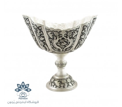 ظرف آجیل و میوه  قلمزنی شده طرح نقره مدل کشکولی 