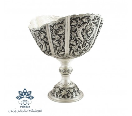 ظرف آجیل و میوه  قلمزنی شده طرح نقره مدل کشکولی 