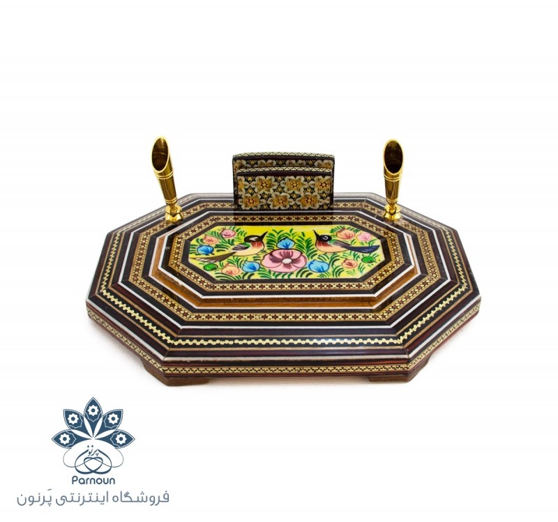 جا قلمی رومیزی خاتم  و نقاشی  اصفهان ابعاد 20 در 15 سانتیمتر