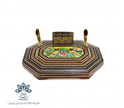 جا قلمی رومیزی خاتم  و نقاشی  اصفهان ابعاد 20 در 15 سانتیمتر