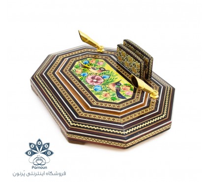جا قلمی رومیزی خاتم  و نقاشی  اصفهان ابعاد 20 در 15 سانتیمتر 