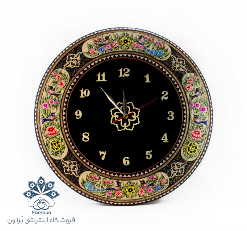 ساعت خاتم و نقاشی مدل گرد با  قطر 43 سانت ساخته شده با چوب گردو