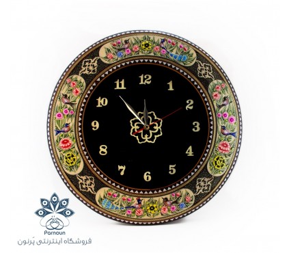 ساعت خاتم و نقاشی مدل گرد با  قطر 43 سانت ساخته شده با چوب گردو