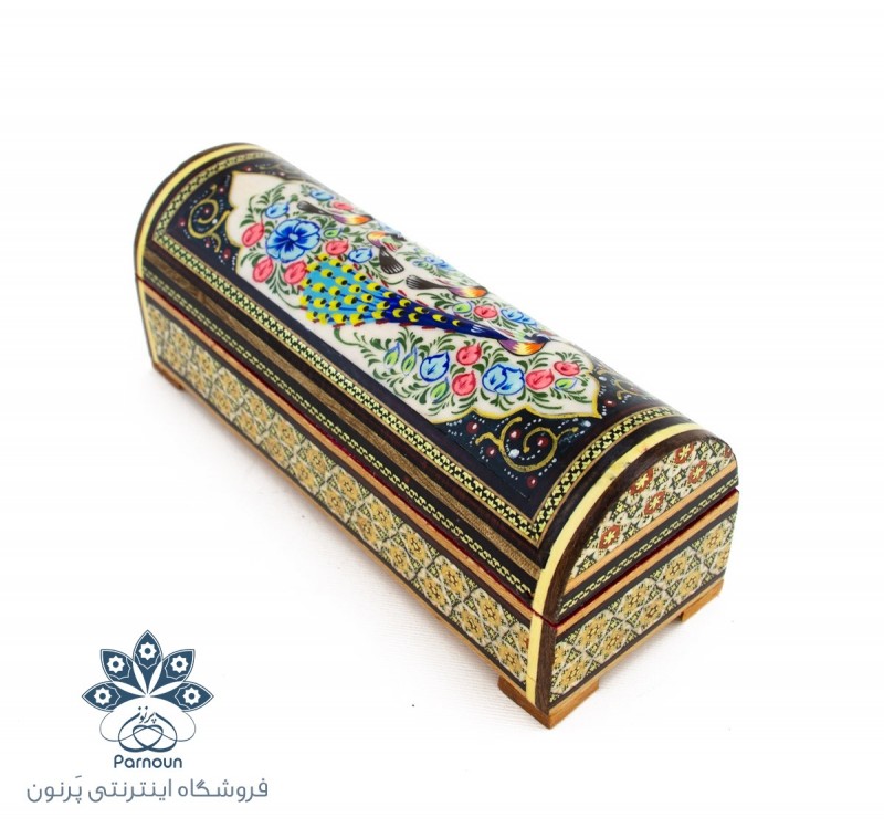 قلمدان خاتم و نقاشی طرح صندوقچه با درب لولایی و پوشش داخلی مخمل قرمز