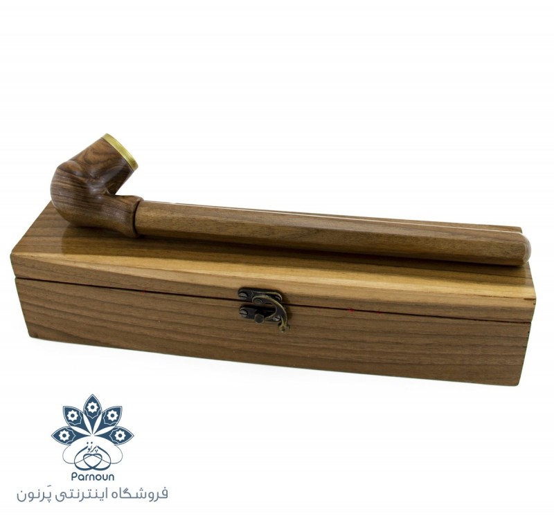 چپق چوبی دست ساز به همراه جعبه چوبی شک با پوشش داخلی خز قرمز