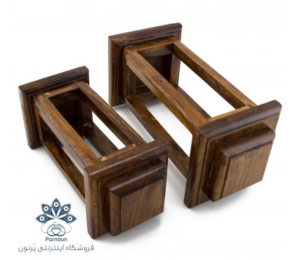 شمعدان چوبی 2 قلو طرح چهارچوب سقف دار
