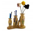 قلمدان چوبی رومیزی طرح 3 گلدان 