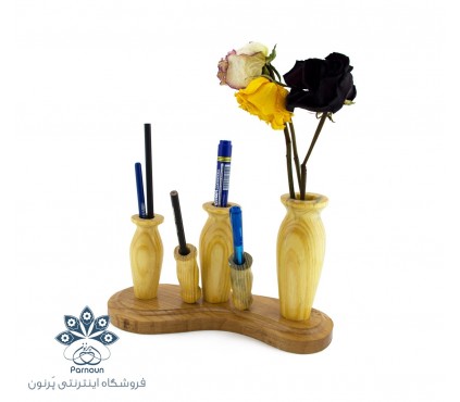 قلمدان چوبی رومیزی طرح 3 گلدان