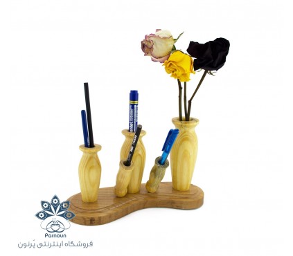 قلمدان چوبی رومیزی طرح 3 گلدان 