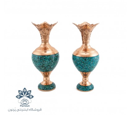 سنبلدان فیروزه کوبی 20 سانتیمتری با دهانه قلمزنی شده