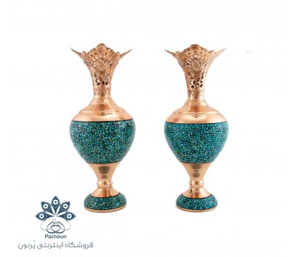 سنبلدان فیروزه کوبی 20 سانتیمتری با دهانه قلمزنی شده