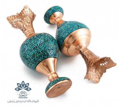 سنبلدان فیروزه کوبی 20 سانتیمتری با دهانه قلمزنی شده