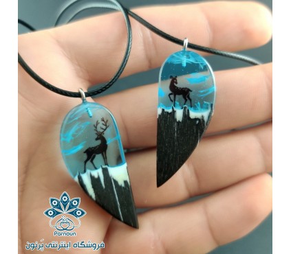 گردنبند 2 نفره چوب و رزین مگنتی  و شبتاب
