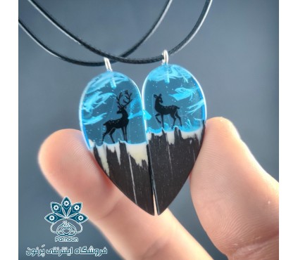 گردنبند 2 نفره چوب و رزین مگنتی  و شبتاب