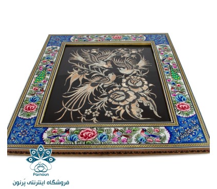 تابلو قلمزنی برجسته با طرح گل و مرغ