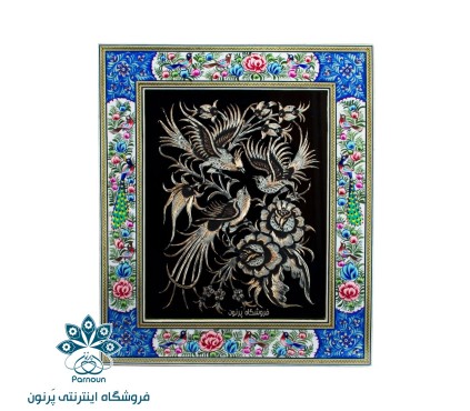 تابلو قلمزنی برجسته با طرح گل و مرغ